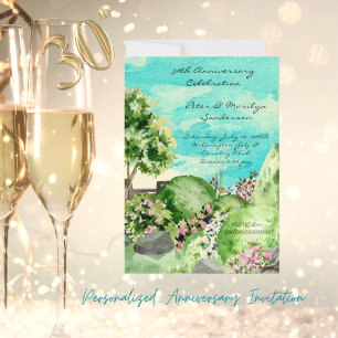 Invitation Scène de jardin à l'aquarelle Anniversaire personn