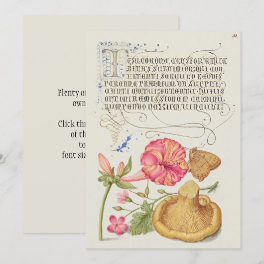 Invitation Scène de jardin avec fleurs, papillon et champigno (Devant / Derrière)