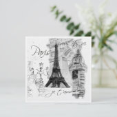 Invitation Scène de la Tour Eiffel en noir et blanc (Debout devant)