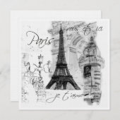 Invitation Scène de la Tour Eiffel en noir et blanc (Devant / Derrière)