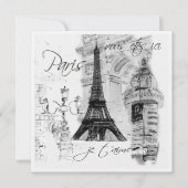 Invitation Scène de la Tour Eiffel en noir et blanc (Devant)