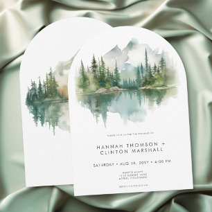 Invitation Scène de lac de montagne rustique aquarelle arche