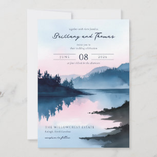Invitation Scène de lac sereine à l'aquarelle bleue