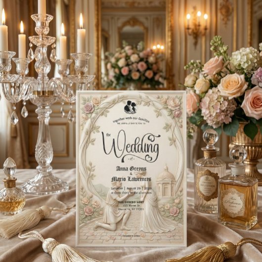 Invitation Scène de mariage de proposition de jardin régence