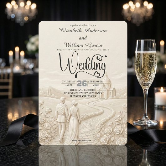 Invitation Scène de mariage romantique classique dans une égl