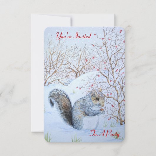 Invitation scène de neige d'écureuil gris mignon faune origin (Devant)
