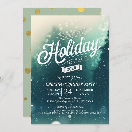 Invitation Scène de neige en hiver Noël Nouvel An Dîner (Devant / Derrière)