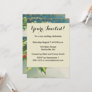 Invitation Scène de Noël au milieu des houx enneigés en hiver