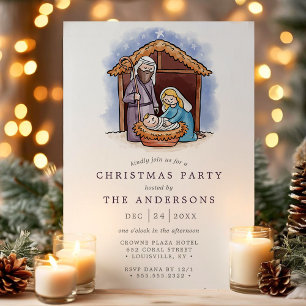Invitation Scène de Noël de la crèche à l'aquarelle pour fête