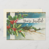 Invitation Scène de Noël Houx Neige Hiver (Devant / Derrière)