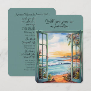 Invitation Scène de plage à fenêtre ouverte Paradis Tropical 