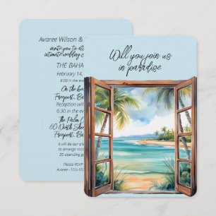 Invitation Scène de plage à fenêtre ouverte Paradis Tropical 