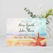 Invitation Scène de plage à l'aquarelle avec étoile de mer (Debout devant)