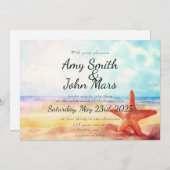 Invitation Scène de plage à l'aquarelle avec étoile de mer (Devant / Derrière)