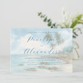 Invitation Scène de plage à l'aquarelle bleu tranquille (Debout devant)