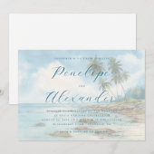 Invitation Scène de plage à l'aquarelle bleu tranquille (Devant / Derrière)