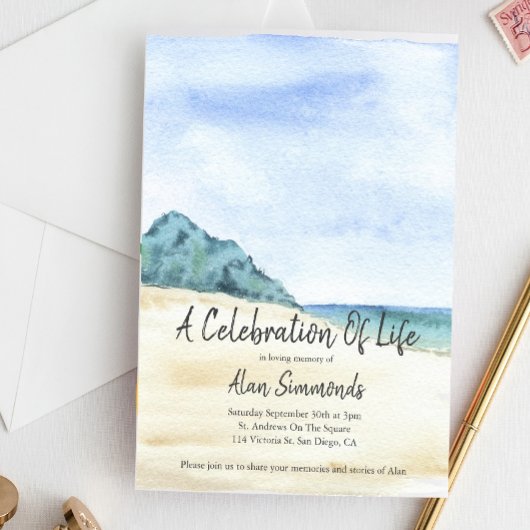 Invitation Scène de plage à l'aquarelle Célébration de la vie