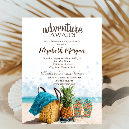 Invitation Scène de plage, Fête de retraite à l'ananas