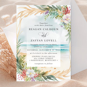 Invitation Scène de plage florale aquarelle Mariage d'été