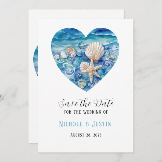Invitation Scène de plage Starfish Enregistrer la date (Devant / Derrière)