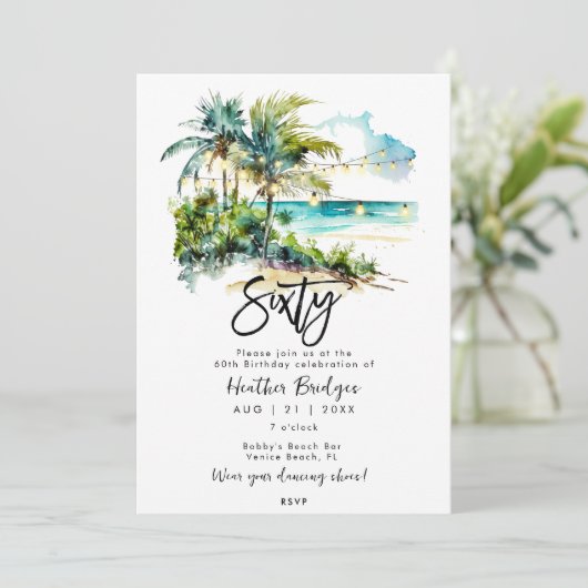 Invitation Scène de plage tropicale 60e anniversaire (Debout devant)