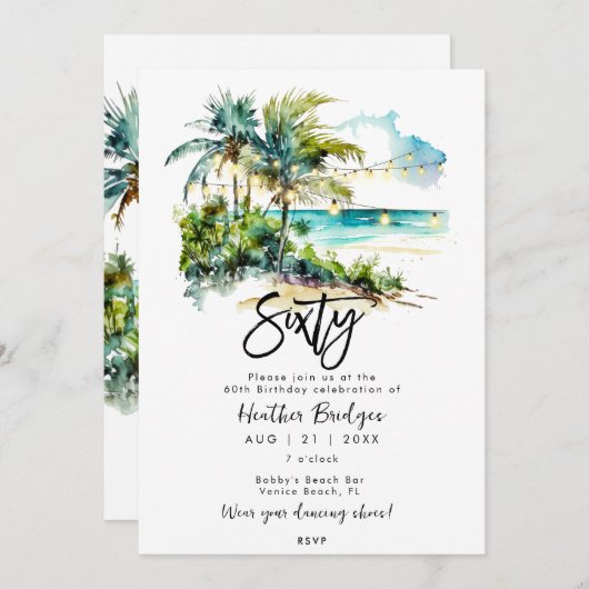 Invitation Scène de plage tropicale 60e anniversaire (Devant / Derrière)