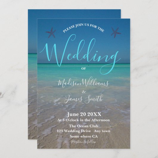 Invitation Scène de plage tropicale Sables blancs Mariage mod (Devant / Derrière)