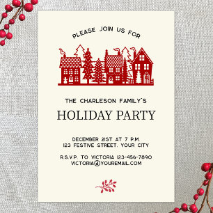 Invitation Scène de village de Noël moderne pour fête de fête