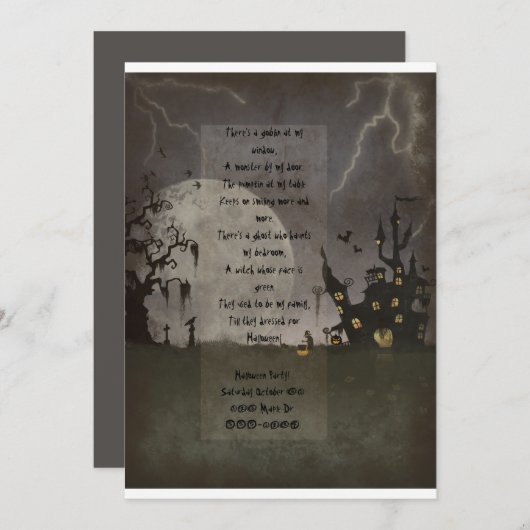 Invitation Scène d'Halloween Éffrayant (Devant / Derrière)