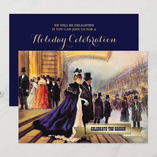 Invitation Scène d'hiver parisienne vintage Fête de Vacances (Devant / Derrière)