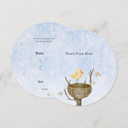 Invitation Scène Mignonne Avec Petit Oiseau Bébé Dans Un Nid (Devant / Derrière)