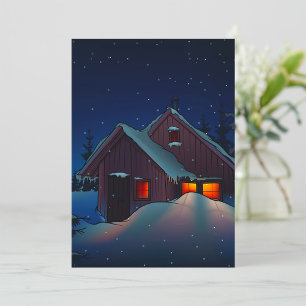 Invitation Scène nocturne de cabane enneigée en hiver