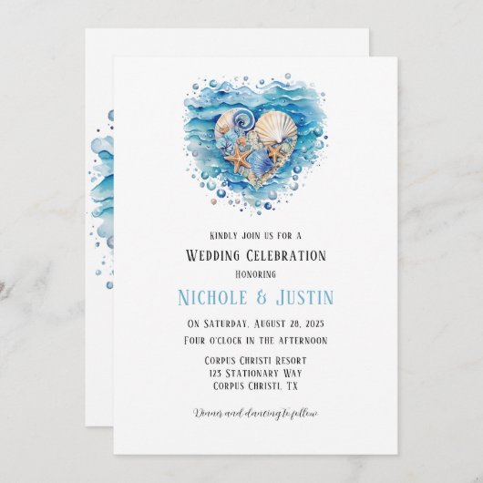 Invitation Scène Plage Mariage Starfish Célébration (Devant / Derrière)