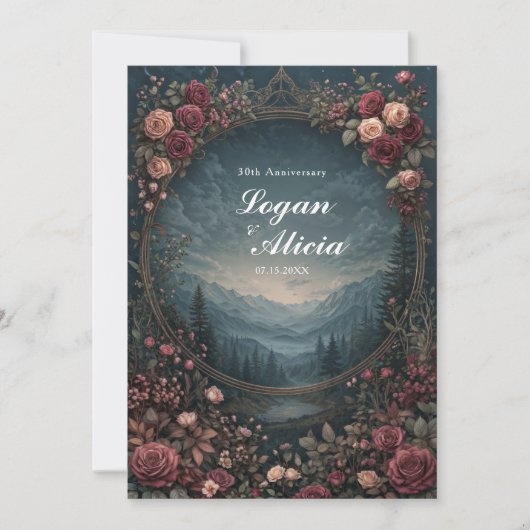 Invitation Scenic Alpine Landscape Mauve Floral Oval Wedding (Devant)