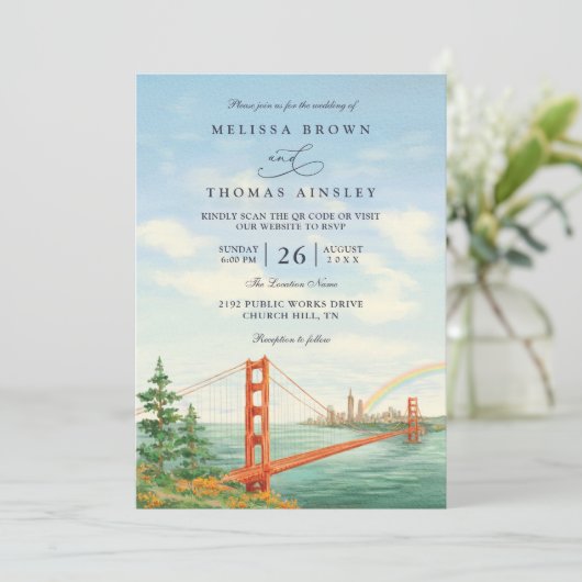 Invitation Scenic San Francisco Destination QR Code Wedding (Debout devant)