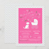 Invitation Schnoodle Chien Baby shower fille rose (Devant / Derrière)