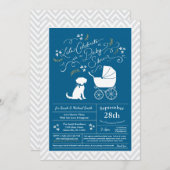 Invitation Schnoodle Chien Baby shower Garçon bleu (Devant / Derrière)