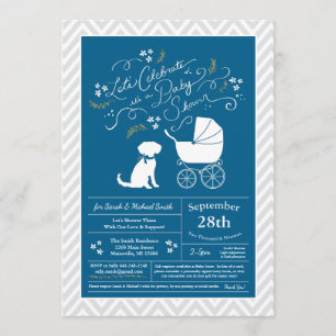 Invitation Schnoodle Chien Baby shower Garçon bleu