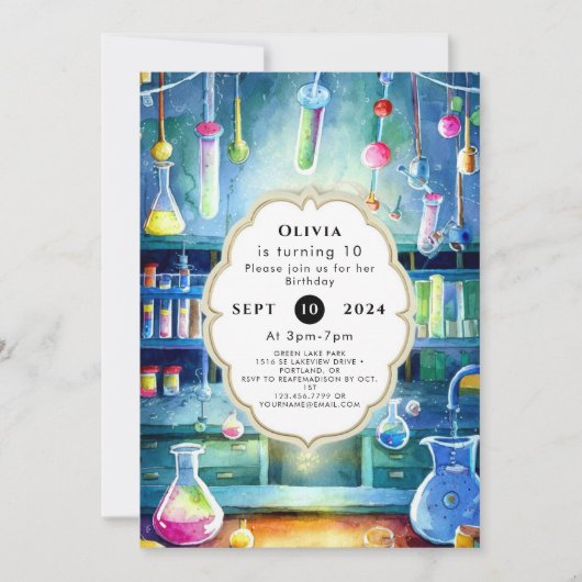 Invitation Science de l'aquarelle Magie Scientifique Annivers (Devant)