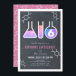 Invitation Science Experiment Black Chalkboard Girl Anniversa<br><div class="desc">Cette cool "expérience d'anniversaire" science invitation fête d'anniversaire pour les filles comprend un tableau noir/tableau noir arrière - plan avec des flacons, et un tube d'essai encadré par une bordure blanche. L'envers est composé d'un arrière - plan rose avec des motifs moléculaires. Personnalisez-vous pour répondre à vos besoins. Vous pouvez...</div>