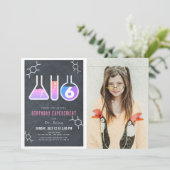 Invitation Science Experiment Chalkboard Girl Photo Anniversa (Debout devant)