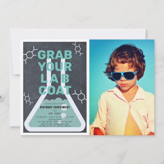 Invitation Science Experiment Flask Chalkboard Photo Annivers (Devant)