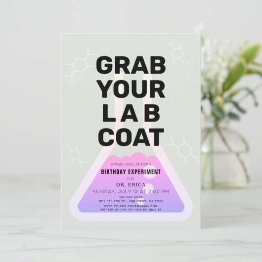 Invitation Science Experiment Flask Neon Rose Girl Anniversai (Debout devant)