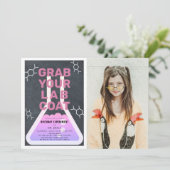 Invitation Science Flask Chalkboard Girl Pink Photo Anniversa (Debout devant)