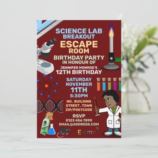 Invitation Science Lab Thème Escape Room, fête d'anniversaire (Debout devant)