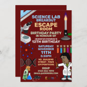 Invitation Science Lab Thème Escape Room, fête d'anniversaire (Devant / Derrière)