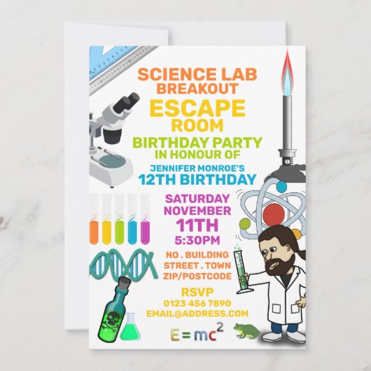 Invitation Science Lab Thème Escape Room, fête d'anniversaire (Devant)