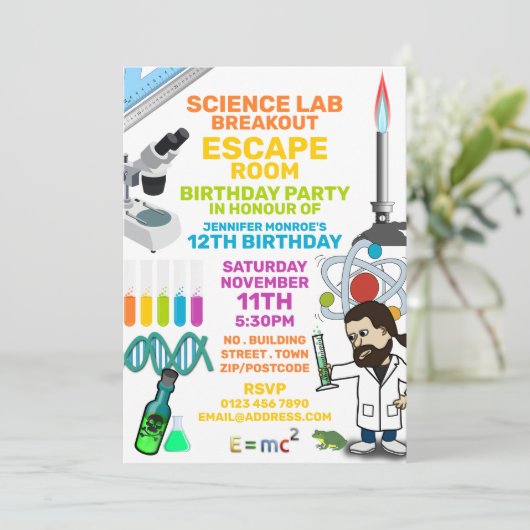 Invitation Science Lab Thème Escape Room, fête d'anniversaire (Debout devant)