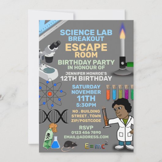 Invitation Science Lab Thème Escape Room, fête d'anniversaire (Devant)