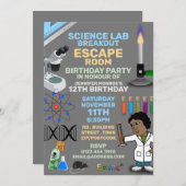 Invitation Science Lab Thème Escape Room, fête d'anniversaire (Devant / Derrière)
